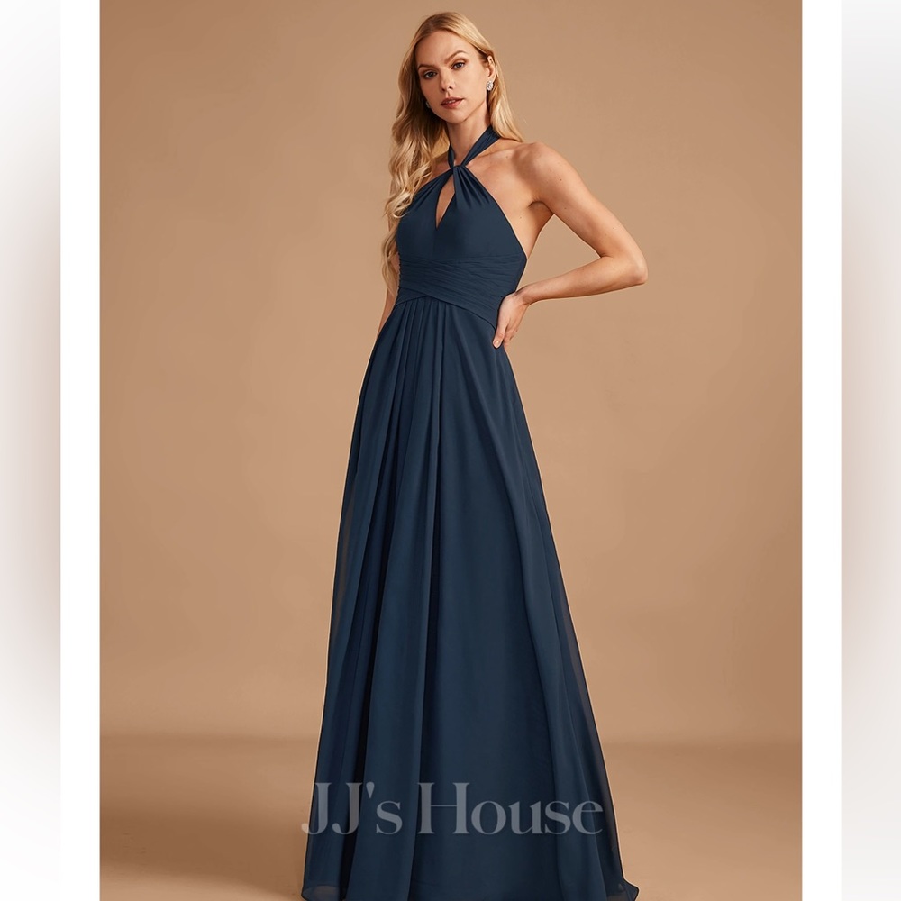 JJ House hunter green - A-line Halter Floor-Length Chiffon With Ruffle #269516